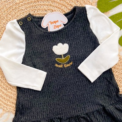 Vestido Manga Longa Sweet Flower - Preto